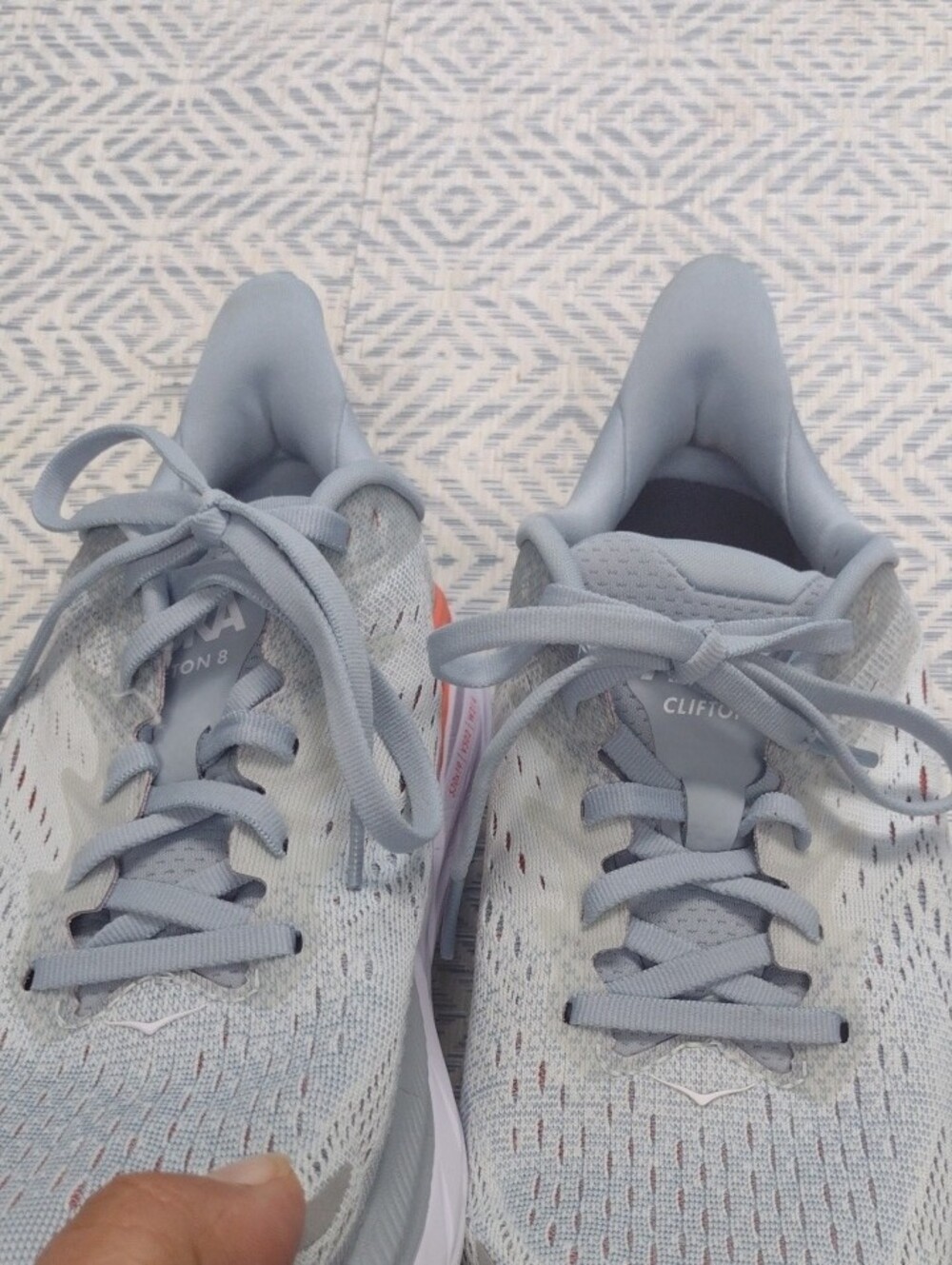 Hoka One One Clifton 8 Light Gray and Coral Athletic Shoe . - Picture 11 of 16